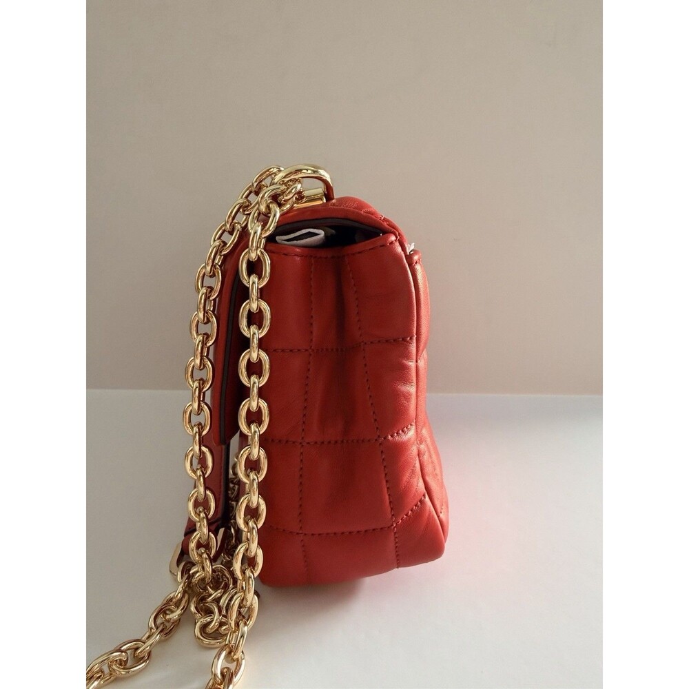 Michael Kors Soho Large Quilted Leather Shoulder Bag Crimson Red Gold Chain NWT - Picture 10 of 15